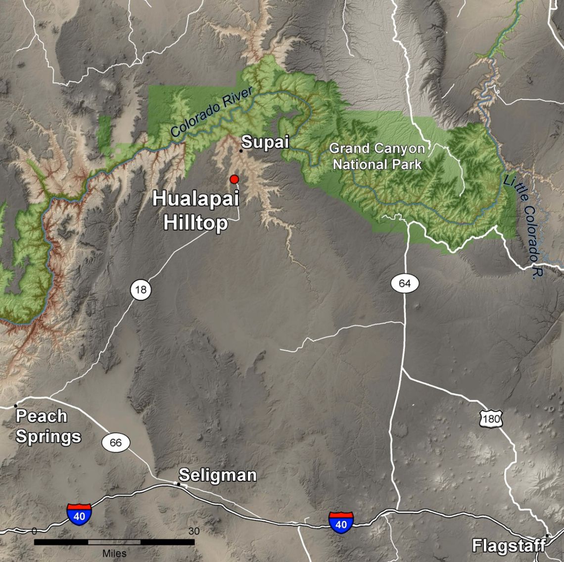 Havasupai - Mapa localización para saber cómo llegar a Havasu Falls.