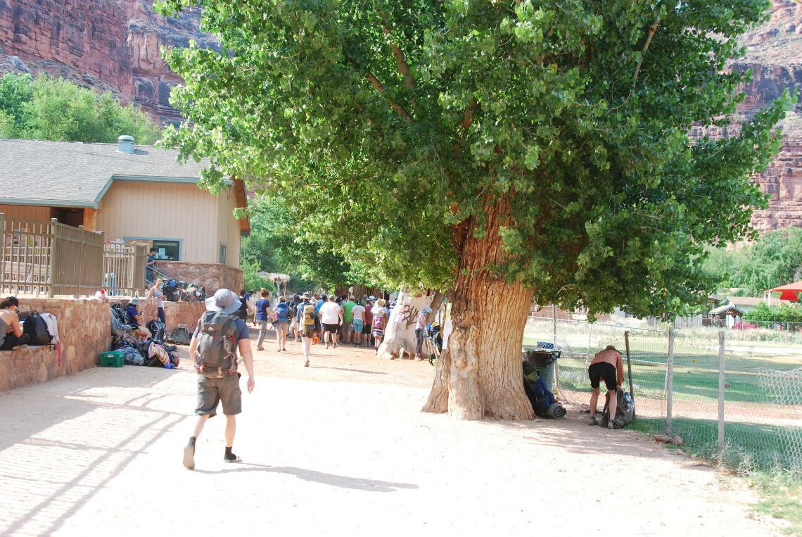 Havasupai - Cola para coger el helicóptero en Supai. El pueblo de Supai es el único núcleo urbano dentro de la tribu de los Havasupai.