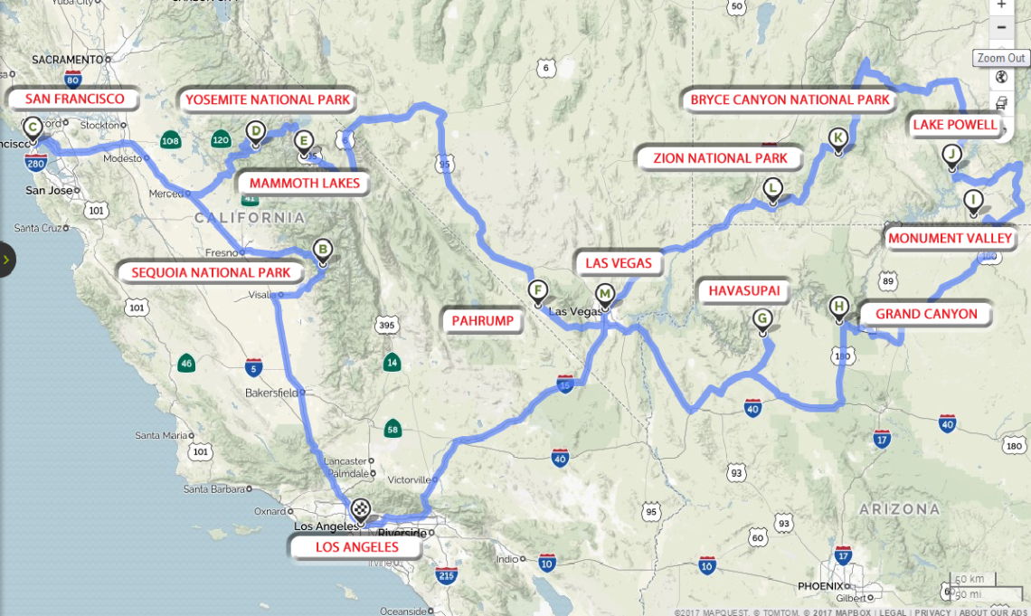 Itinerario por la Costa Oeste de Estados Unidos a realizar en autocaravana