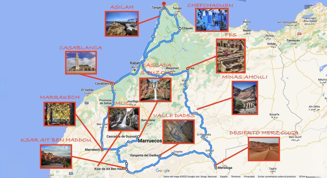 mapa road trip marruecos