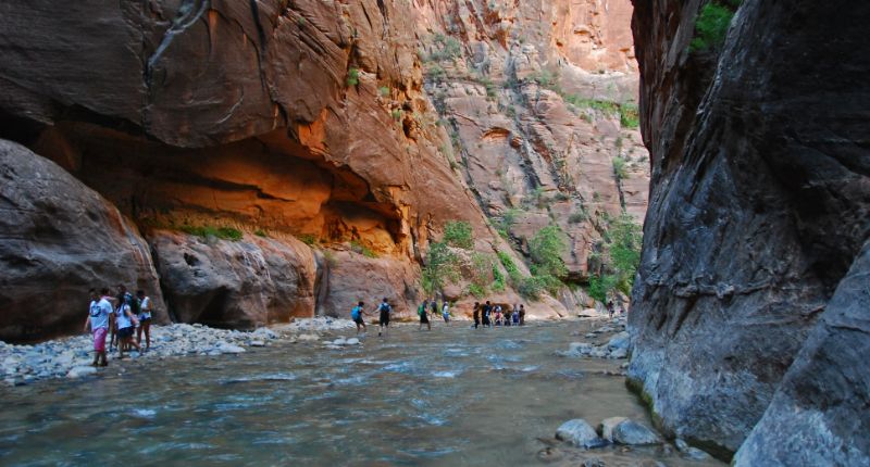 Zion National Park - Ruta The Narrows que discurre por un cañón profundo en el Rio Virgin.