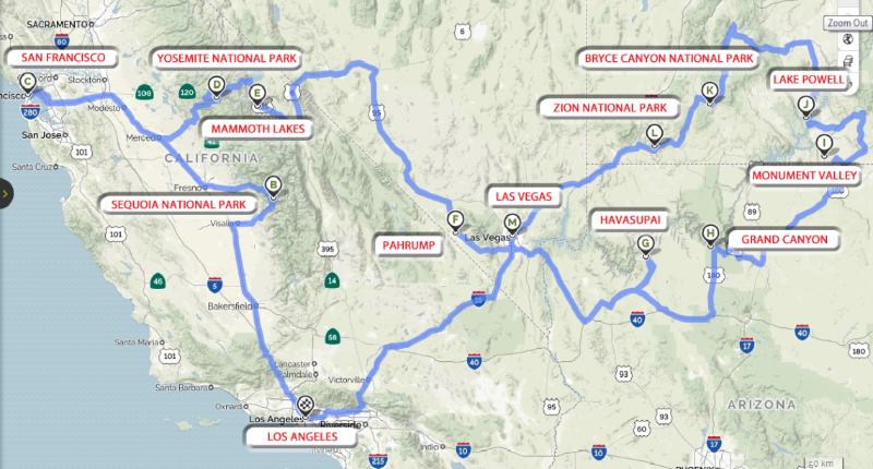 Itinerario por la Costa Oeste de Estados Unidos a realizar en autocaravana